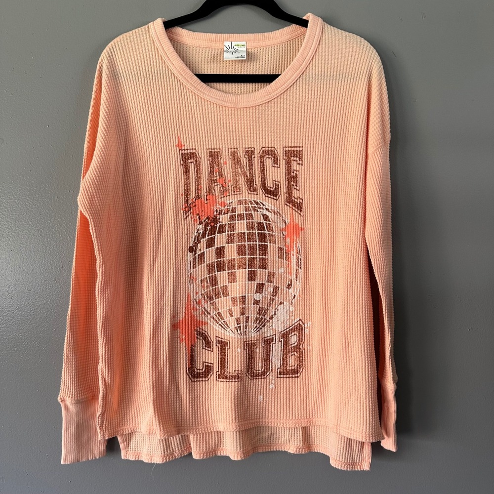 NEW Offline by Aerie Oversized Waffle Knit Peach Dance Club LS Top SMALL